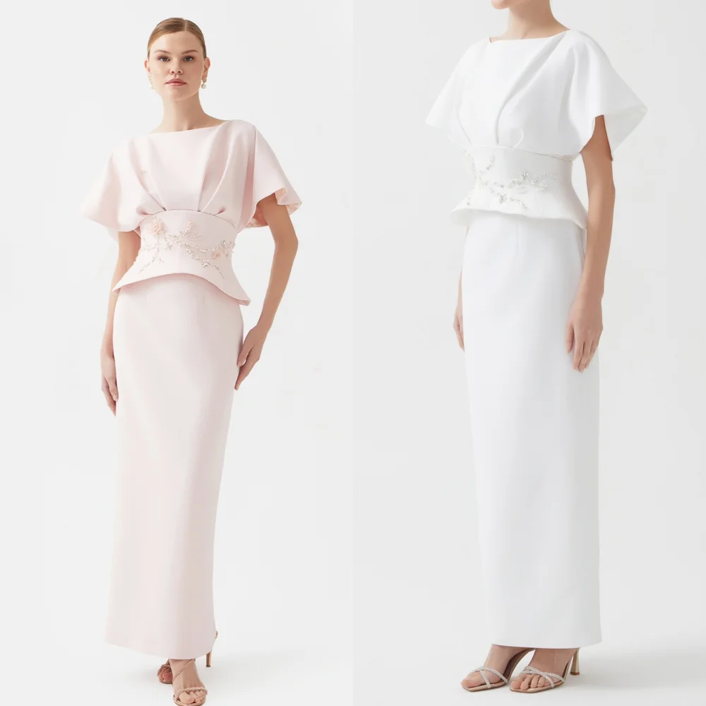 تخصيص رائعة عارضة جيرسي الديكور زهرة مطرزة مستقيم مغرفة الرقبة فساتين متوسطة الطول فساتين مناسبة مخصصة أنيقة