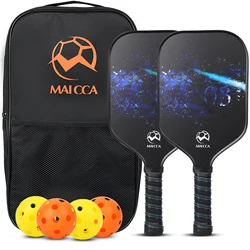 Conjunto de pás Pickleball, 2 raquetes, 4 bolas, Grafite Honeycomb Core, Equipamento de raquete leve com bolsa portátil