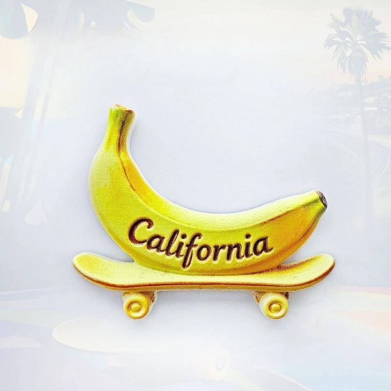 California Skateboard Fridge Magnet - Fun 3D Banana & Deck Souvenir Unique West Coast Gift for Travel & Surf Home Decor