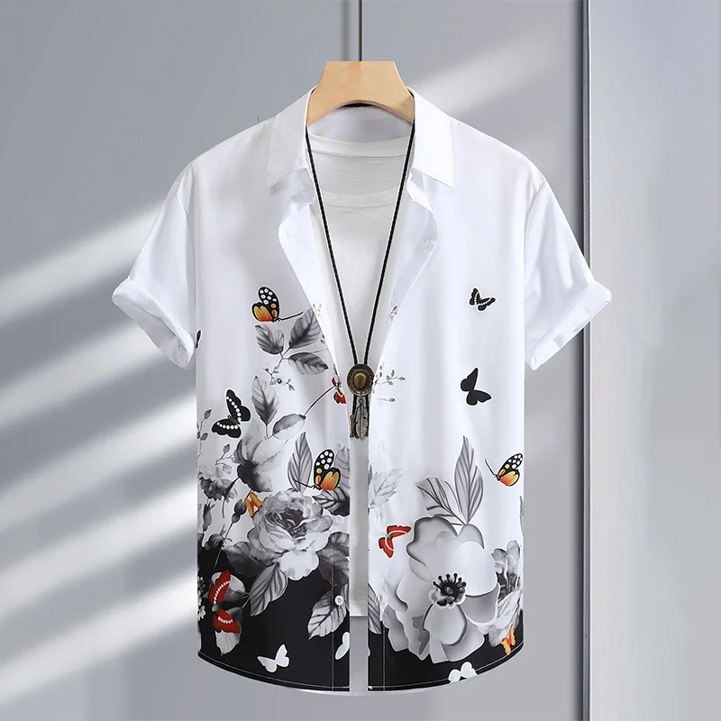 Summer Men's 3D Graffiti Floral Print Shirt Fashion Casual Business Hawaiian Shirt For Men And Women Vacation Button-down Shirt