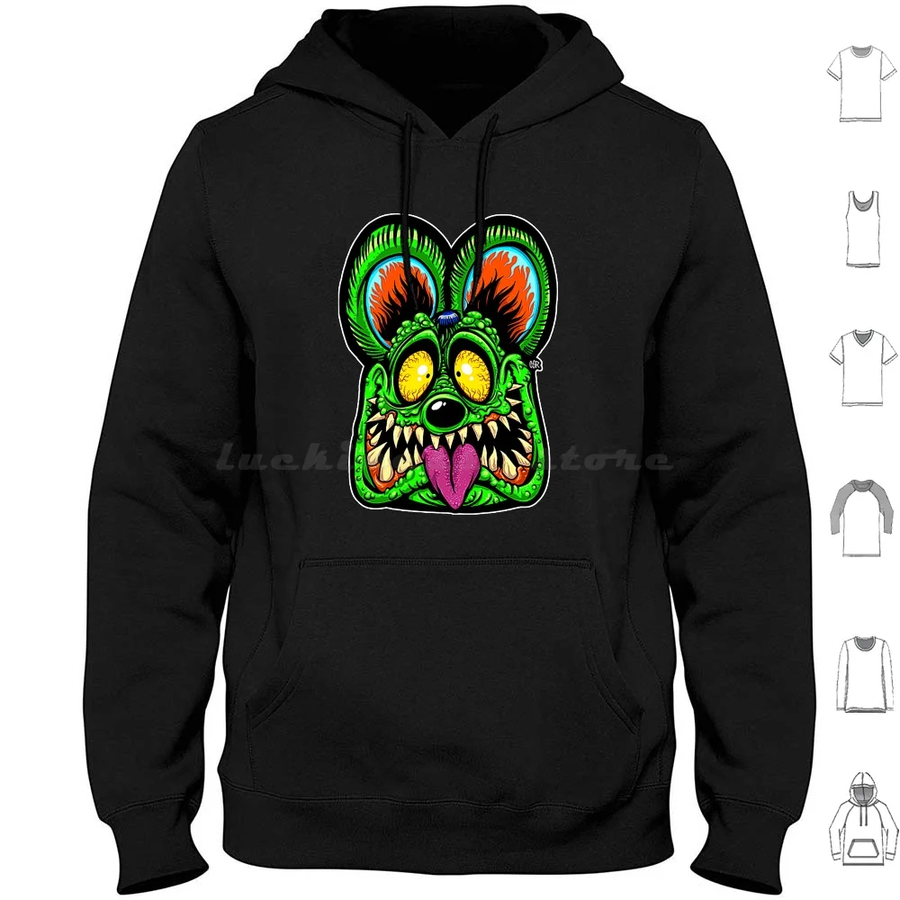 

Толстовка с капюшоном Rat Fink Face Fan из хлопка с длинным рукавом Rat Fink Big Daddy Roth Car Cars Ed Roth Green Hot Rod Monster Muscle Car Rat