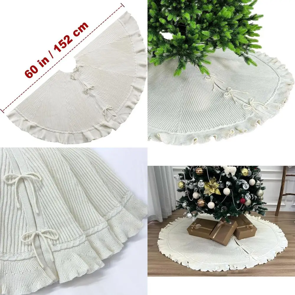

Кремово-белый 60-дюймовый свитер с рюшами, вязаная юбка в виде рождественской елки с кружевными завязками