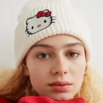 Žhavá sleva Saniro Hello Kitty Beanie Hat ženy roztomilá kreslená cinnamoroll melodie kuromi zimní pletená čepice 6 nejlepší prodej Ohřívač vosku Hello Kitty - №6