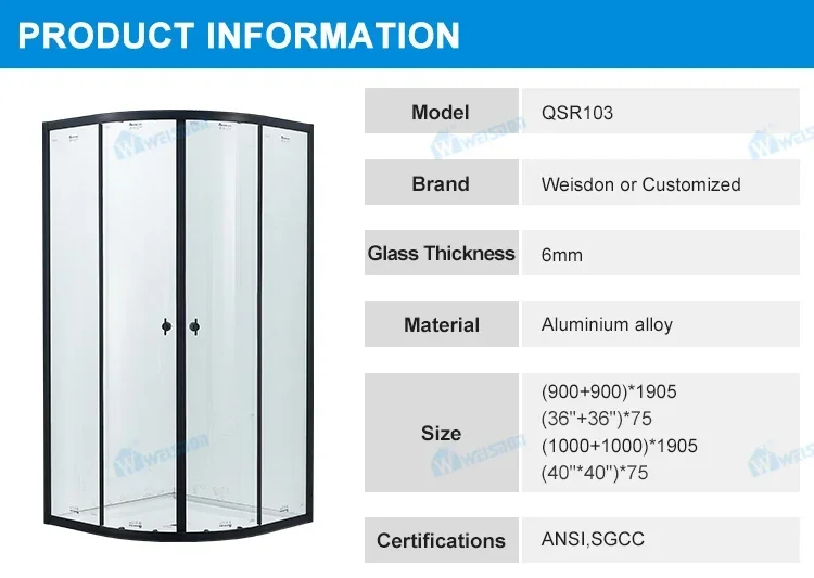 Modern design curved bathroom glass shower door aluminum sliding shower room