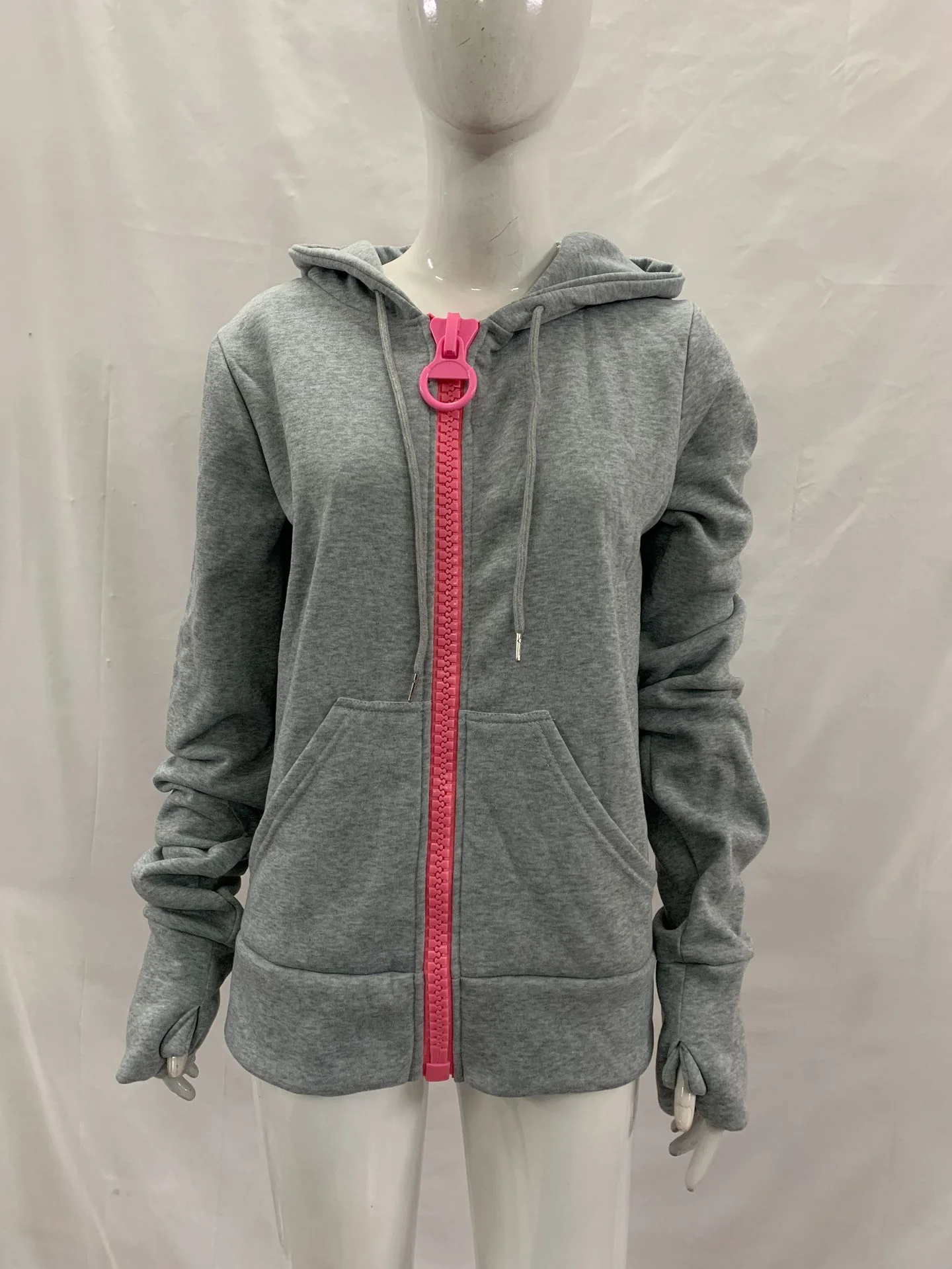 Y2K Großer Reißverschluss Farbblock-Slim-Fit Hoodie Lässiger Einfarbiger INS Street Trend Top Großhandel Personalisiert – Detail 9