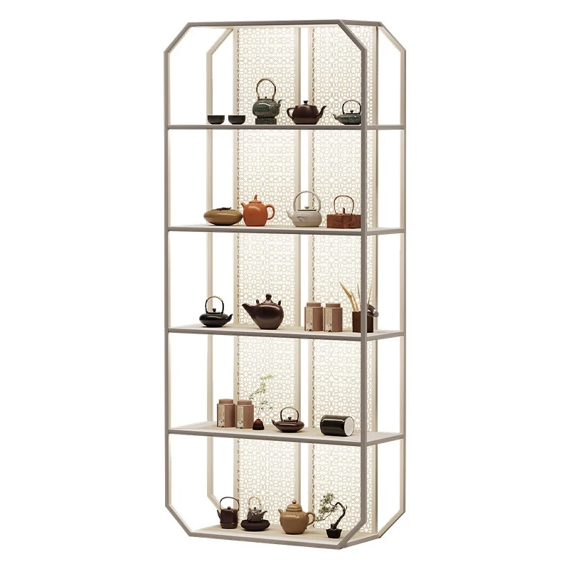 

Wrought iron rack with lamp New Chinese tea cabinet Tea set Tea gift box display