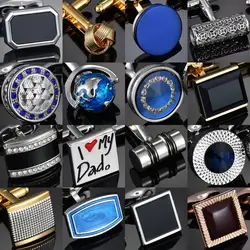 Luxury High-end Men's Cufflinks Jewelry Black/Blue Crystal Men's French Shirt Cufflinks for mens