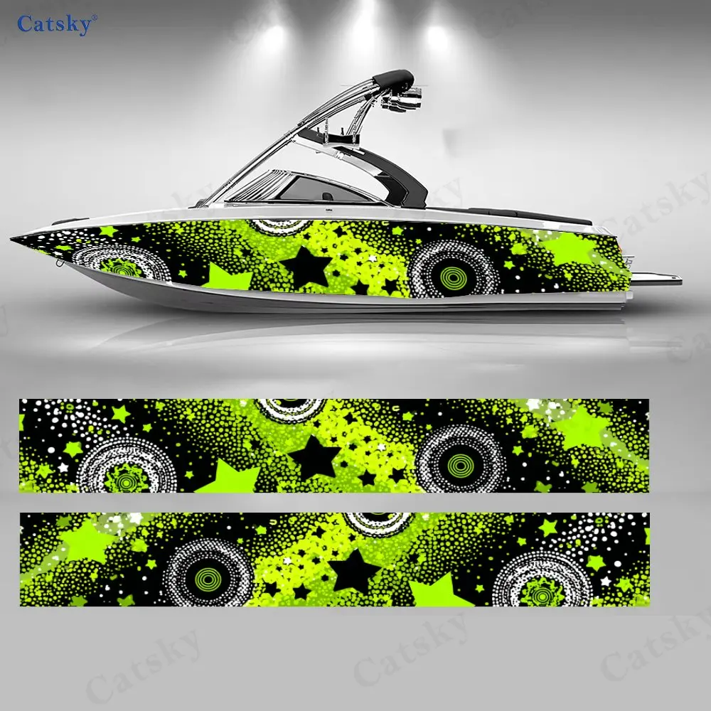 2Pcs Edgy Star Pattern Boat Stickers, PVC Waterproof Durable Vinyl Wrap Decals for Fishing Boats, Durable and Stylish Design