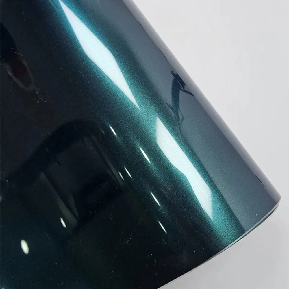 High Gloss Metallic Midnight Green Vinyl Wrap Film Diamond Aurora Green Initial Low Tack Glue for Hood Motorcycle Auto Stickers