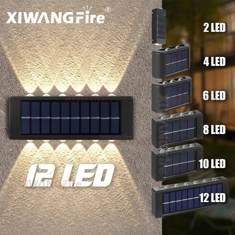 12LED 태양열 벽 램프, 야외 방수 LED 장식 조명, 위 아래 정원 마당 거리 풍경 발코니