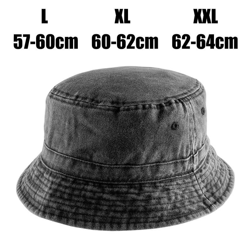 Vintage Big Head Man Denim Bucket Hat Unisex Outdoor Casual Fisherman Cap 57-64cm Oversize Wide Brim Sun Panama Hats