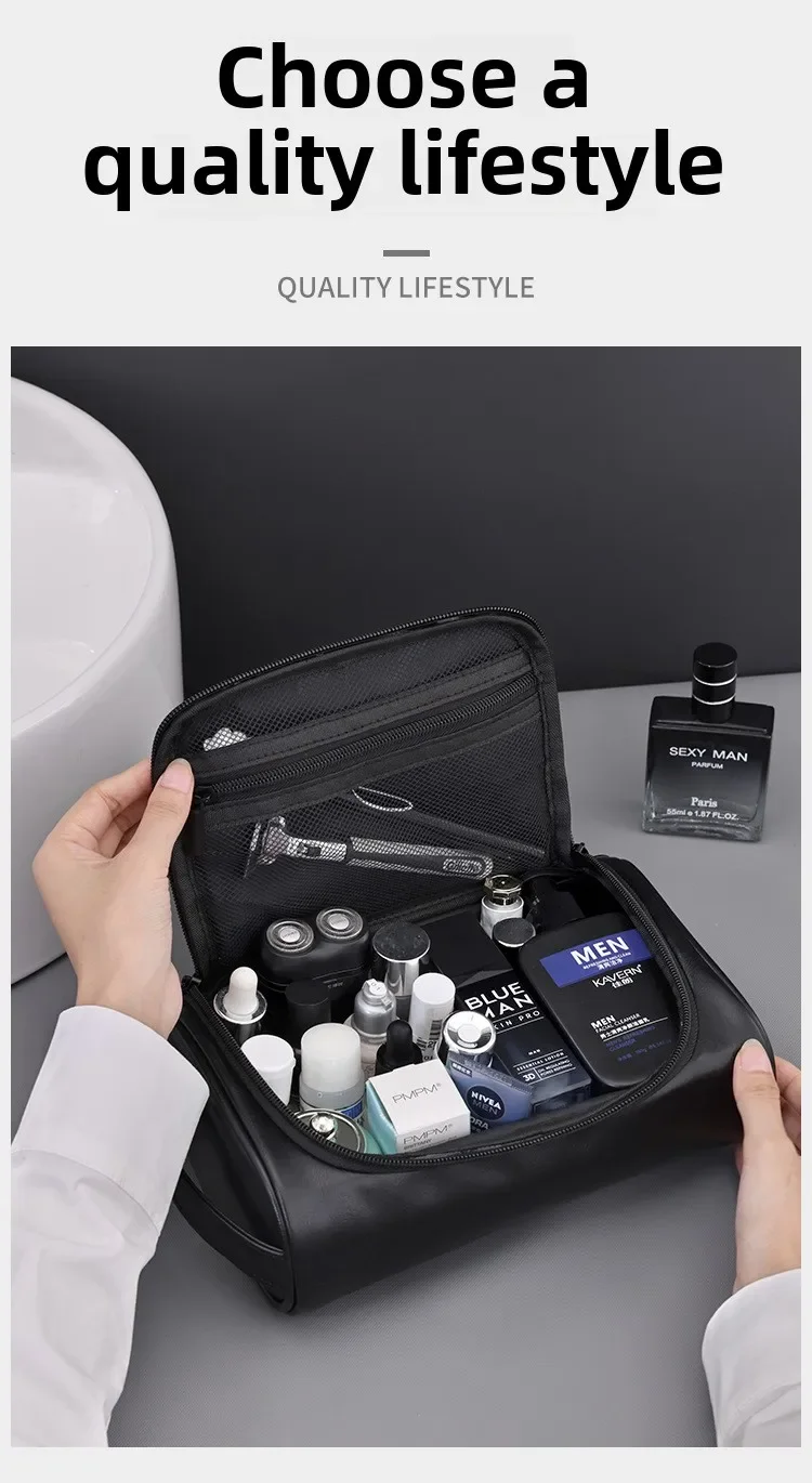 Hohe Qualität Reise Kulturbeutel Für Frauen Männer Retro PU Leder Kosmetik Taschen Weibliche Wasserdichte Reise Make-Up Tasche – Detail 2
