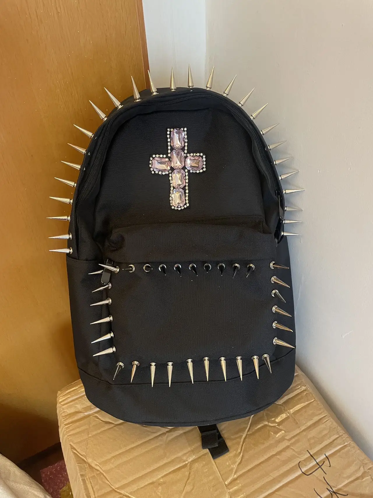 

Punk Rivet Cross Diamond Backpack Men's Bag Large Capacity Fashion Backpacks for Women