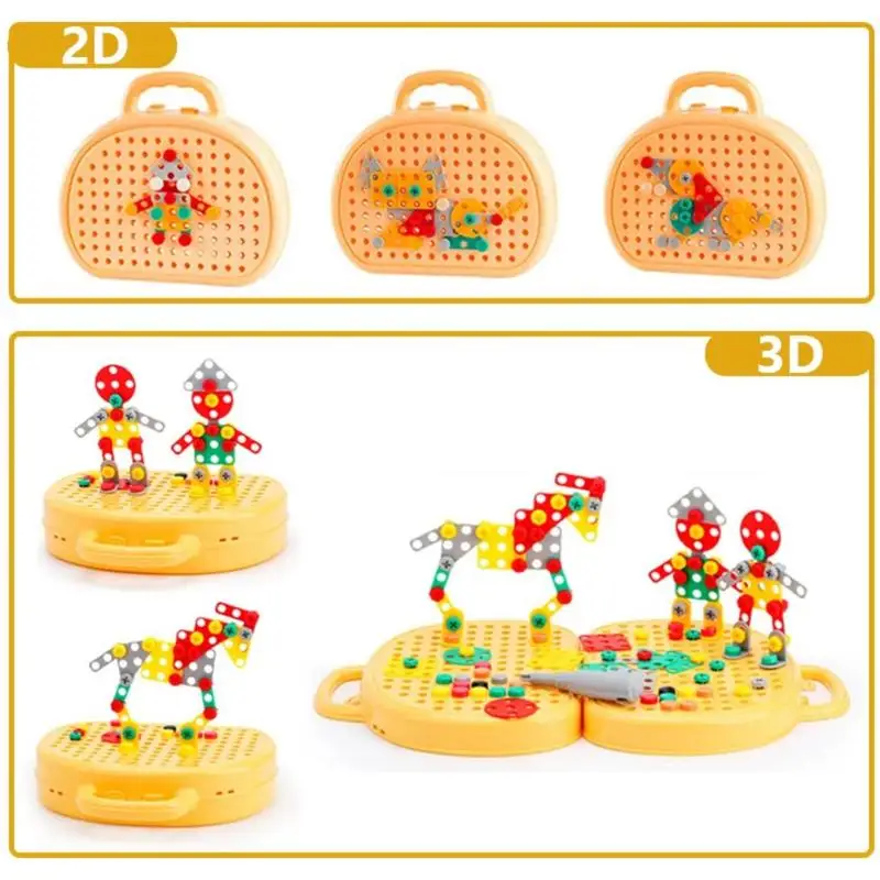 Electric Drill Toolbox Montessori Children Pretend Play Toys Creative Mosaic Puzzle Toy Educational Garden Toy For Kids Gifts