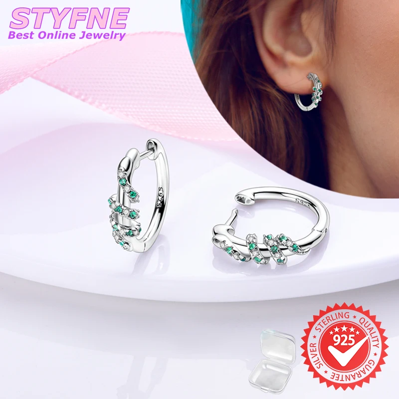 925 Sterling Silver Green Spirit Snake Striped Zircon Hoop Earrings for Women Fashion Earrings Jewelry Gifts for Women Girls