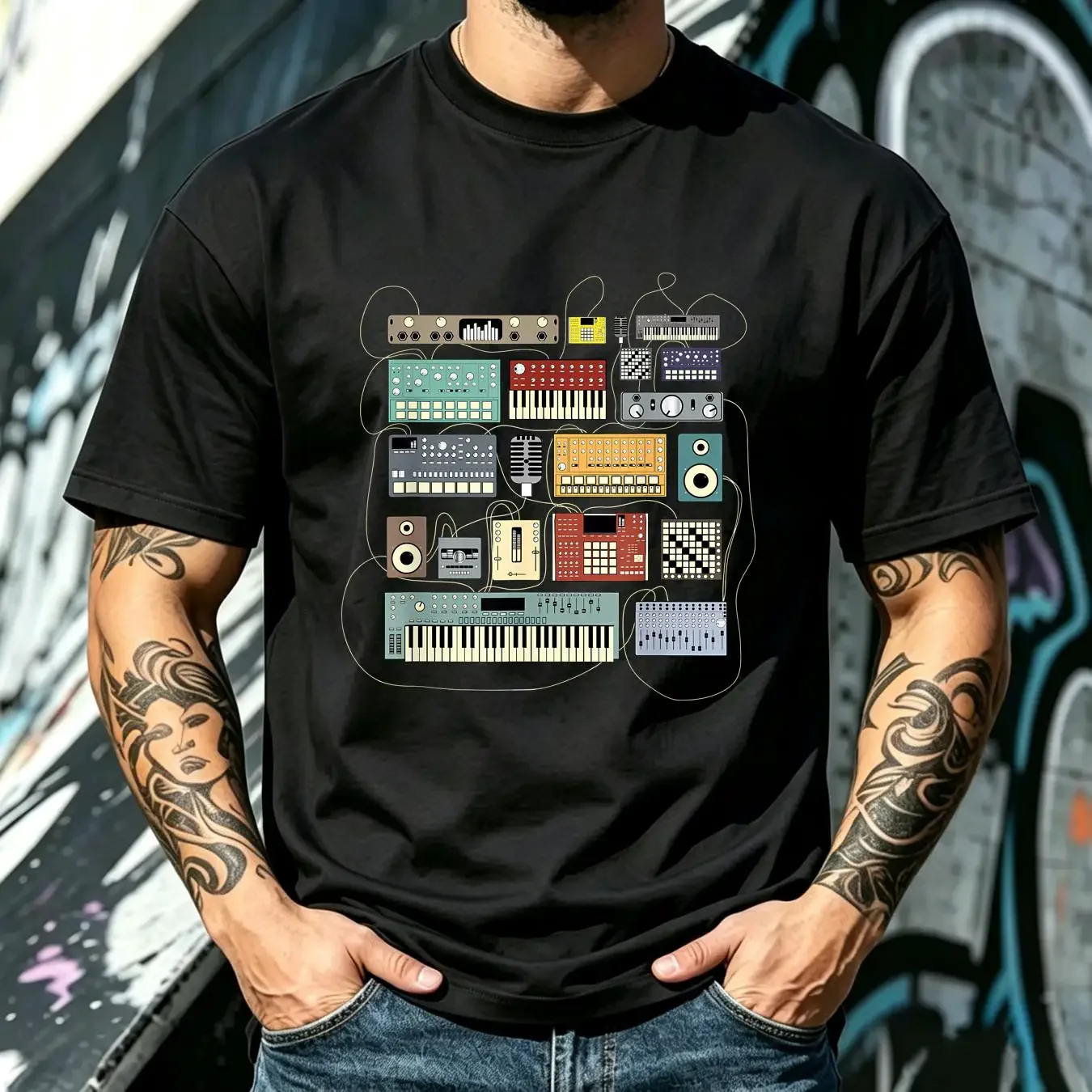 washed T Shirt Big Sale Birthday s Funny Holy Synthesizer Analog Jesus Synth Nerd vintage Washed Breathable Versatile