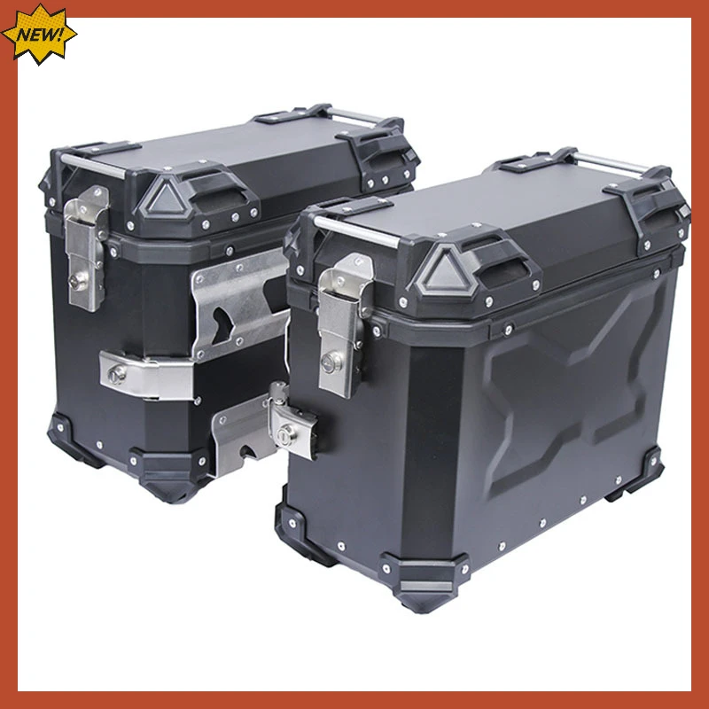 

Motorcycle Universal 38L Aluminum Alloy X Pattern Side Waterproof Anti-Collision Trunk Travel Black Quick Release Box Custom