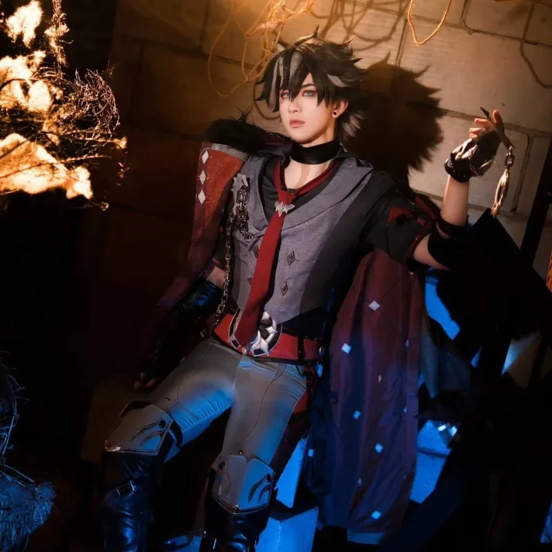 لعبة Genshin Impact Wriothesley أزياء تنكرية مجموعة كاملة من المعرض الهزلي أداء الكرنفال زي الرسوم المتحركة لحفلة الهالوين