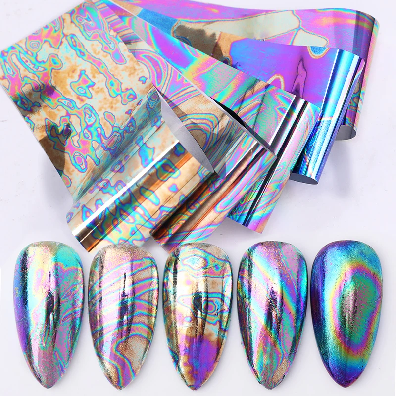 

10pcs Chameleon Nail Polish Stickers Set Marble Transfer Foil iridescent Sliders Wraps Adhesive Decals Nail Art Decorations