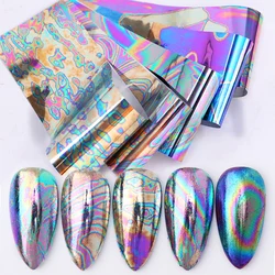 10pcs Chameleon Nail Polish Stickers Set Marble Transfer Foil iridescent Sliders Wraps Adhesive Decals Nail Art Decorations