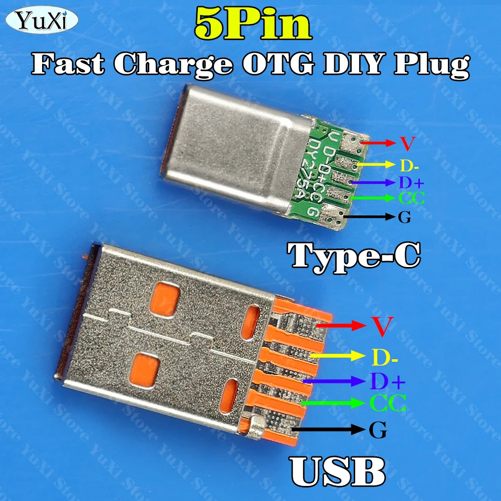 1/3/10Set 5Pin Fast Charge Type-C USB 4Pin 6A Male Connector Welding With PCB Type A Male USB DIY OTG Data Charge Kit