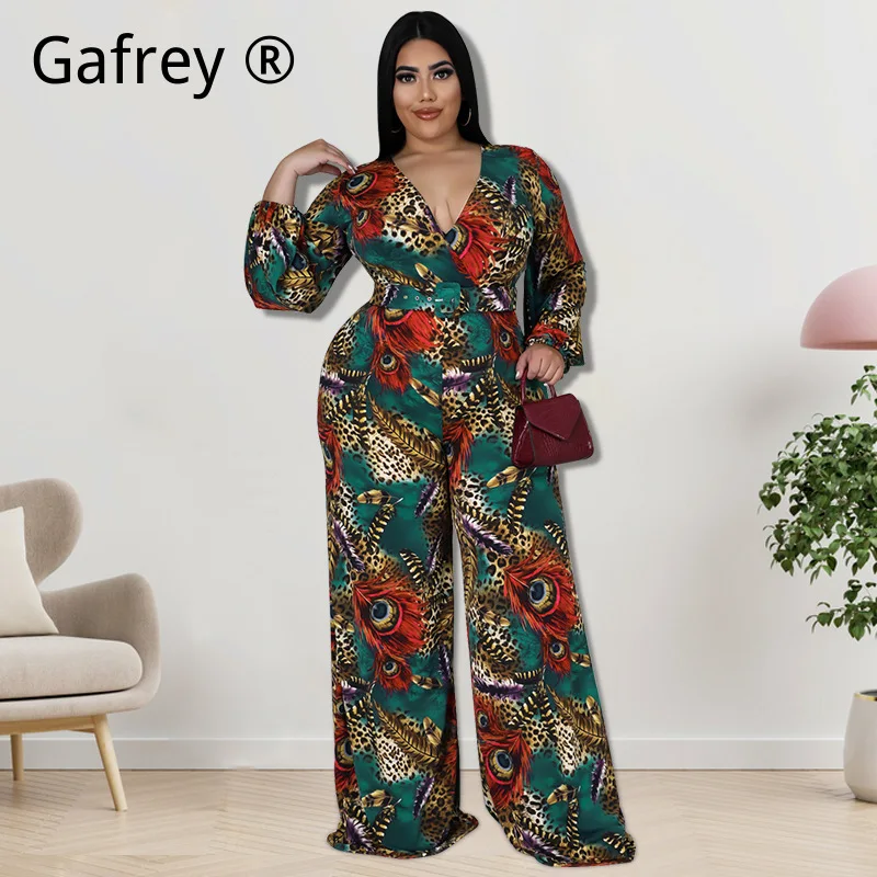 

Летний повседневный комбинезон больших размеров (5XL, 4XL, XXXL) с принтом, V-образным вырезом, свободного кроя, с широкими штанинами, без рукавов, 2026