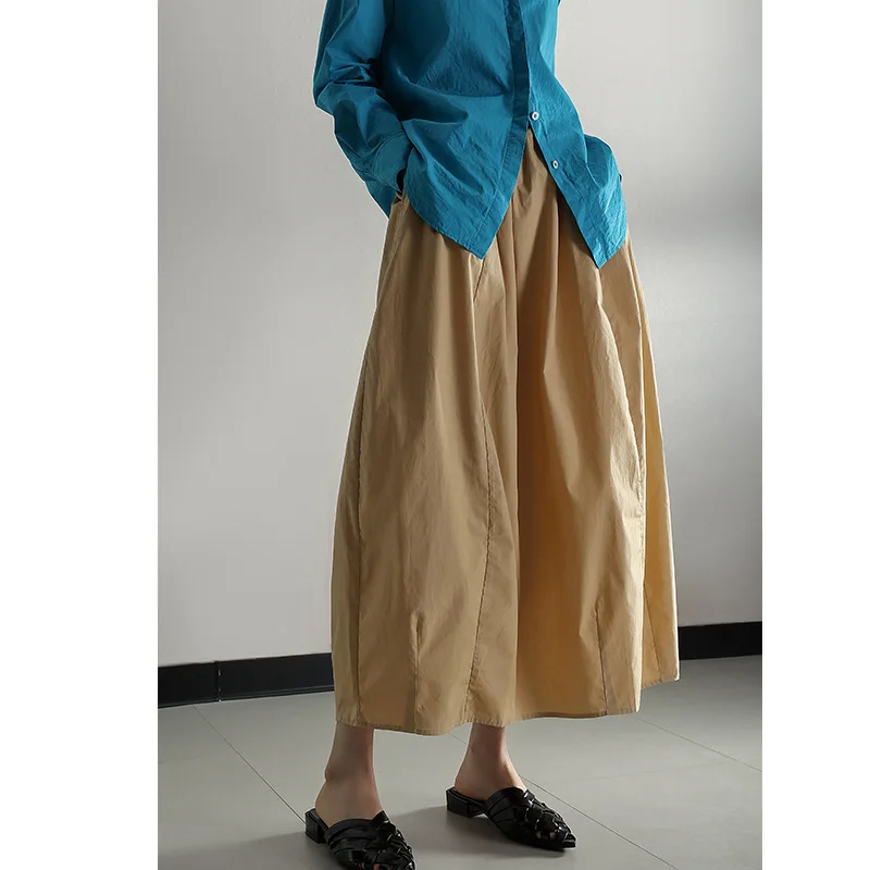 Summer Pure Cotton Long Bud Skirt Women High Waist Solid Color Loose Swing Long Skirts