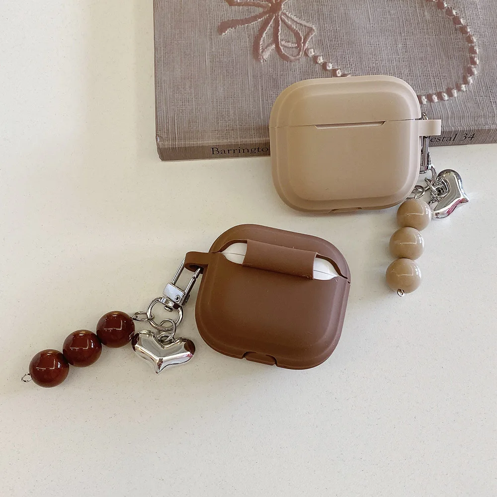 AirPods 1,2,3,4,pro 2用のソフトシリコン保護ケース,コーヒーメッキ,ハート型キーホルダー,カップルシェル,ライト,ラグジュアリー