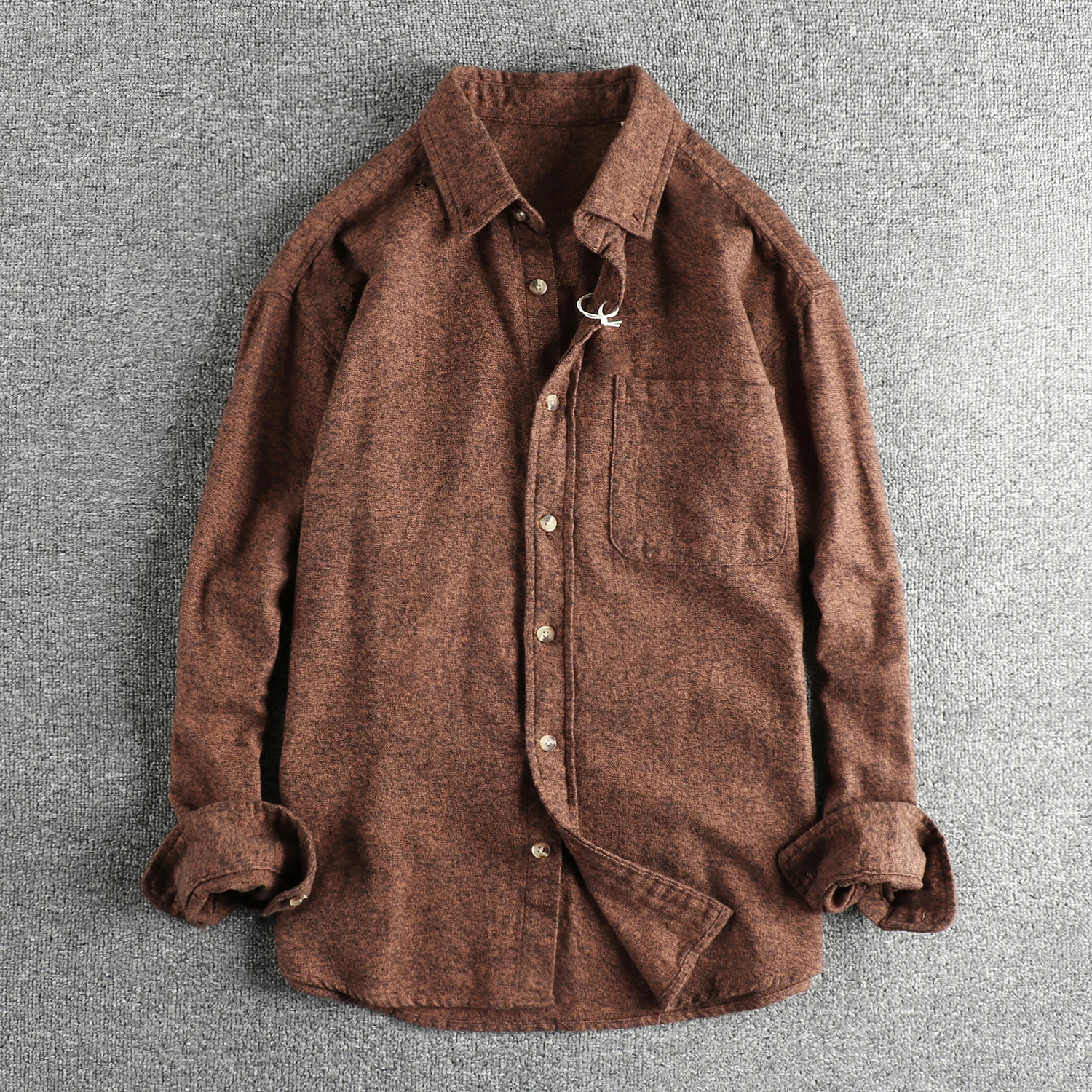 Retro trend long sleeve shirt men's cotton woven fabric washed high-grade youth pocket shirt