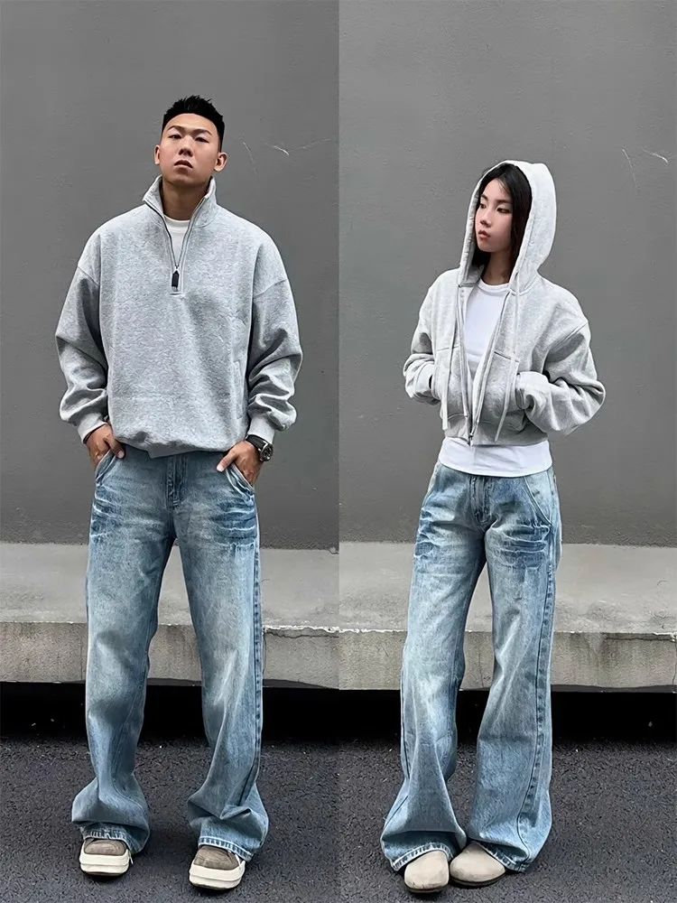 

Мужские джинсы American Retro Blue Knife: модные прямые брюки с микро-клешем для весны и осени, молодежный тренд