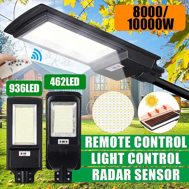 10000W 936LED Solar Straat Lamp Tuin Wandlampen IP65 Waterdichte Outdoor Verlichting Met Afstandsbediening Pir Bewegingssensor Lampen