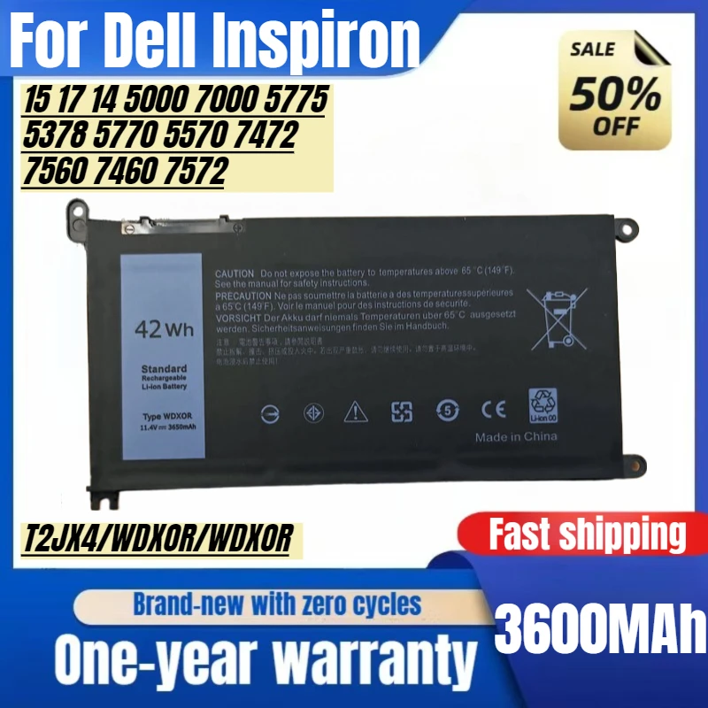 

For Dell WDXOR 7000 Inspiron 15 17 14 5000 7000 5775 5378 5770 5570 7472 7560 7460 7572 Laptop Battery Replacement Batteries