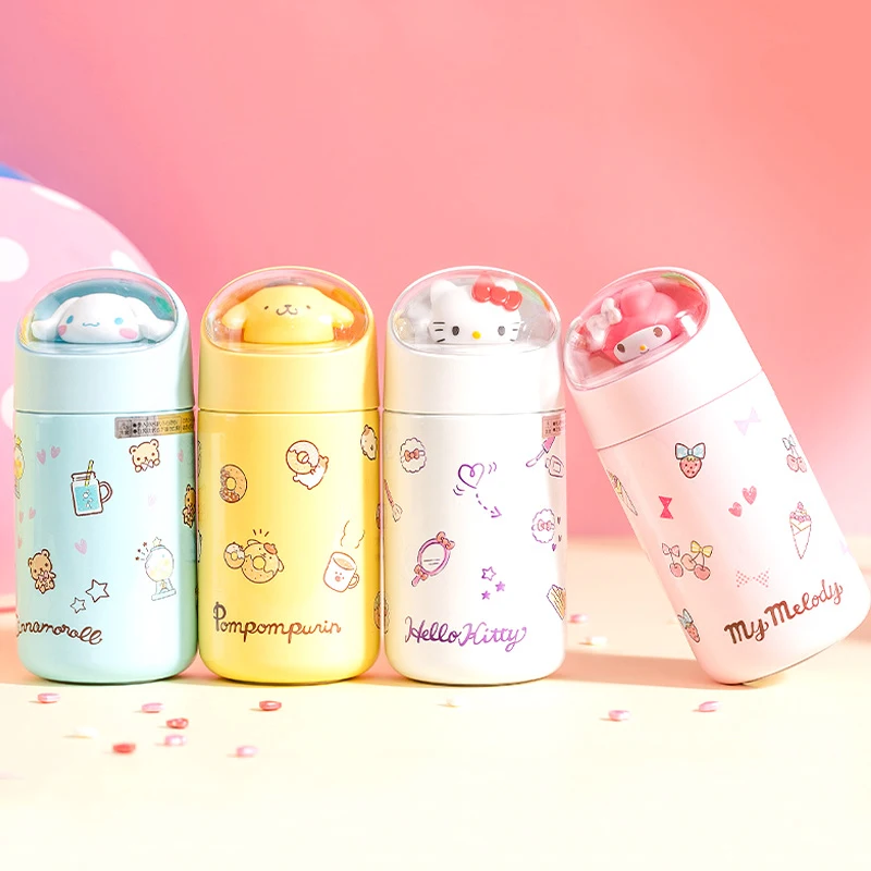 200/280ML Sanrio Cinnamoroll Mymelody kawaii Anime Doll Kids 304 Stainless Steel Thermos ice water Bottle Handy cup with strap