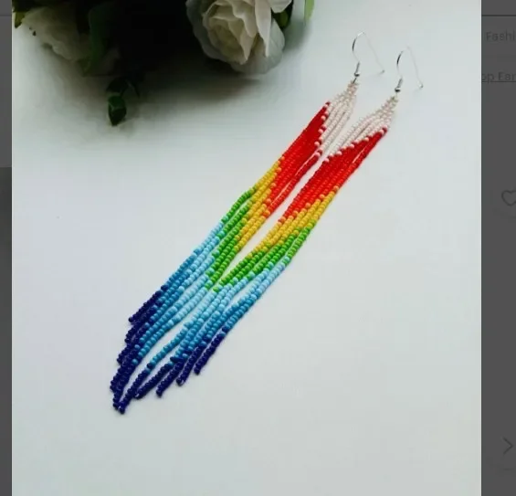 

2025 Handmade Beaded Earrings Tassels Rainbow Bohemia Gradient Color Hand Weaving Creativity Simplicity Earring