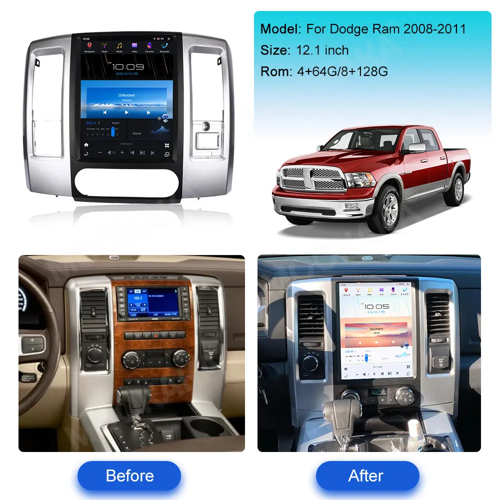 Android 128G Car Multimedia Player For Dodge Ram 1500 2500 3500 4500 2013 -2019 GPS Navigation Radio Tesla Style Auto Stereo