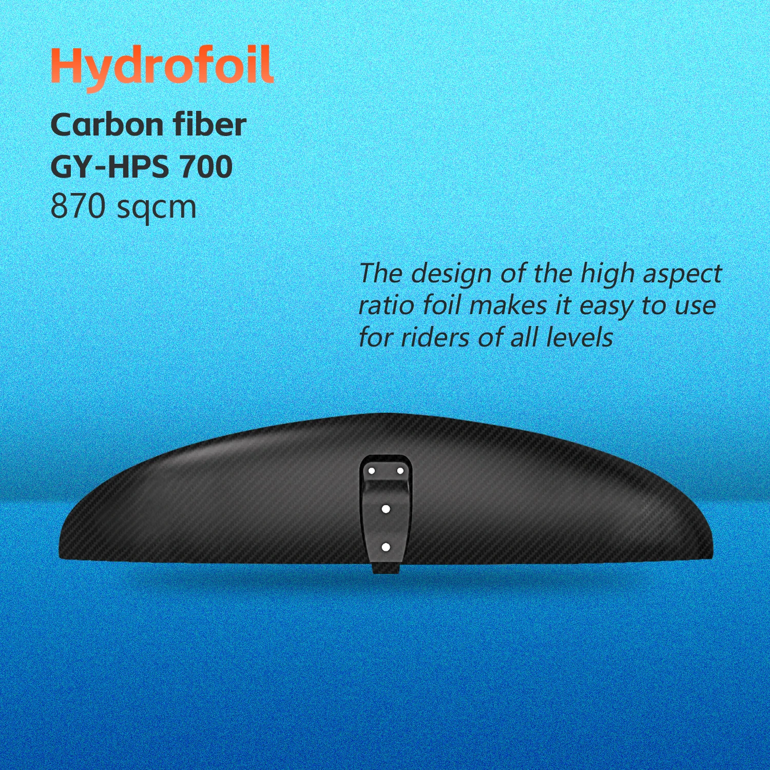 The GY-HPS 700 high quality 3k all-carbon fibre blades 870 sqcm ultra-lightweight small blades surfing hydrofoil