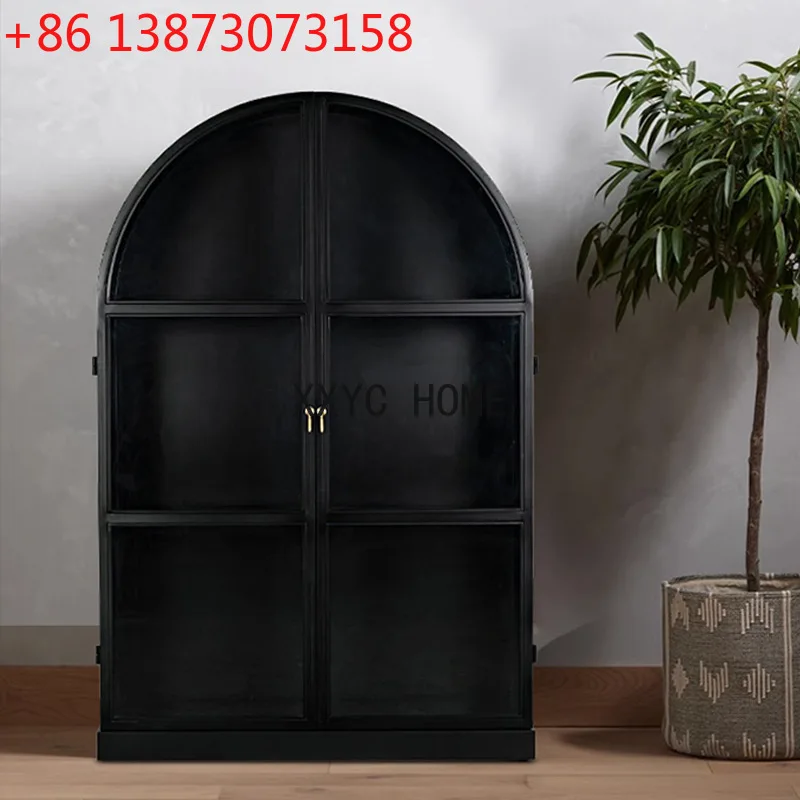 

RH American solid wood bookcase Light luxury arched decorative cabinet Living room retro antique display cabinet Wall