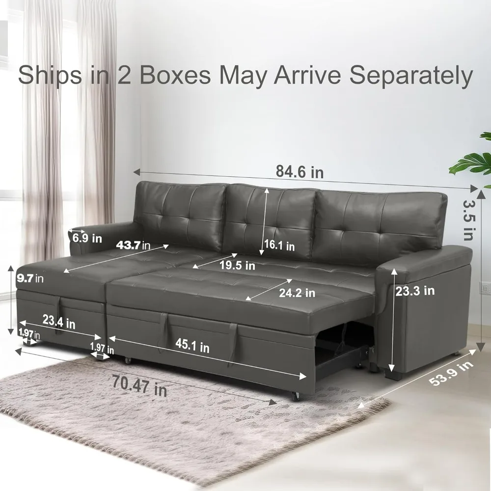 Sleeper Sectional Sofa with Convertible Sofa Bed & Inviting Chaise. Find Tranquil Comfort with Stress-Relieving Design