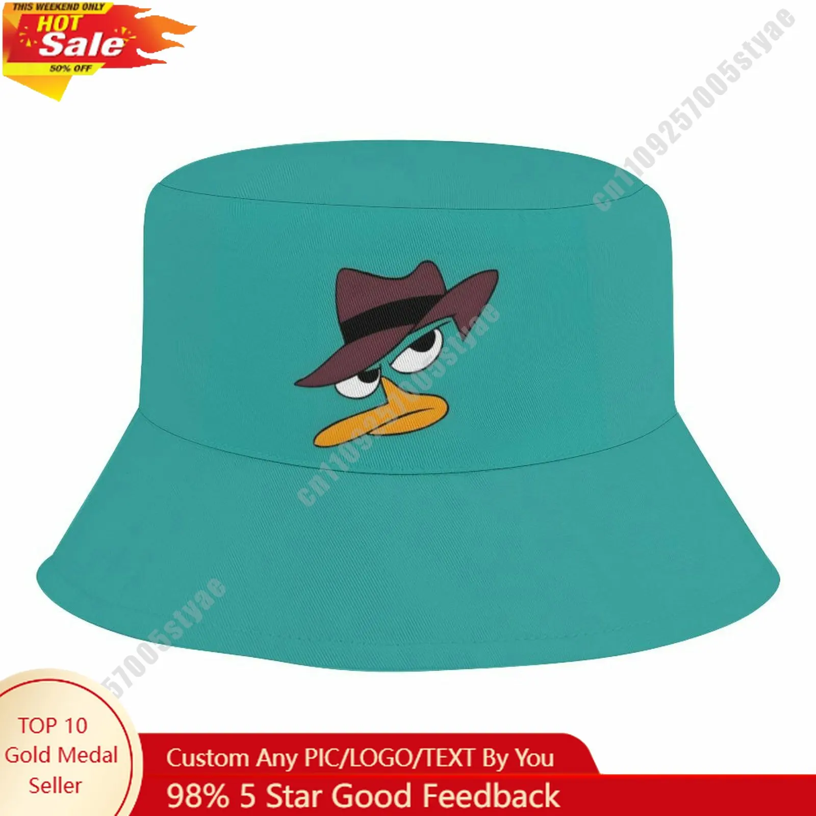 

Perry The Platypus Bucket Hat Disney Cartoon Character Custom Design Upload Your Image Logo Fisherman 50–54cm Head Circumference