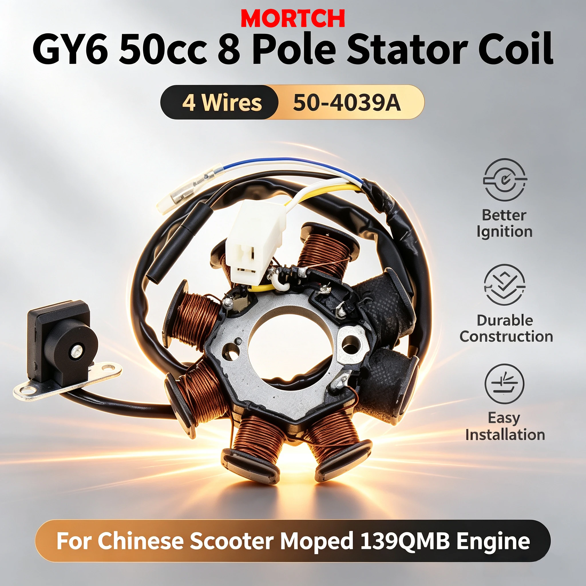 GY6 50cc 8-poliger Stator 4-adrig 50‑4039A für chinesische Roller und Mopeds mit 139QMB GY6 50cc Motor Magneto-Statorspule – Detail 3