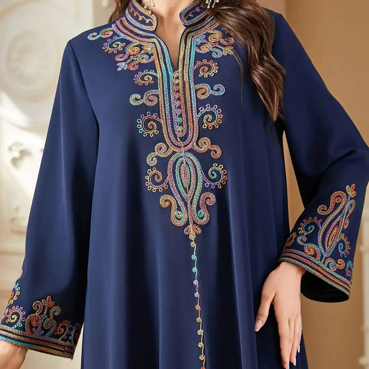 4364 ผู้หญิงมุสลิม Abaya ปักอาหรับ Jalabiya แฟชั่นชุดยาว Robe Abaya Ramadan ดูไบหรูหราอิสลาม Elegant
