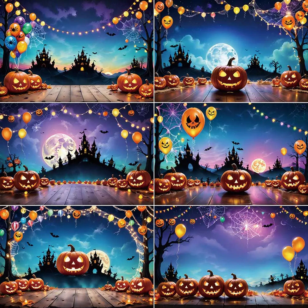 MOON.QG Neon Pumpkin Halloween Backdrops Photography Children Party Decor Photocall Backgrounds Photo Studio Photobooth Props