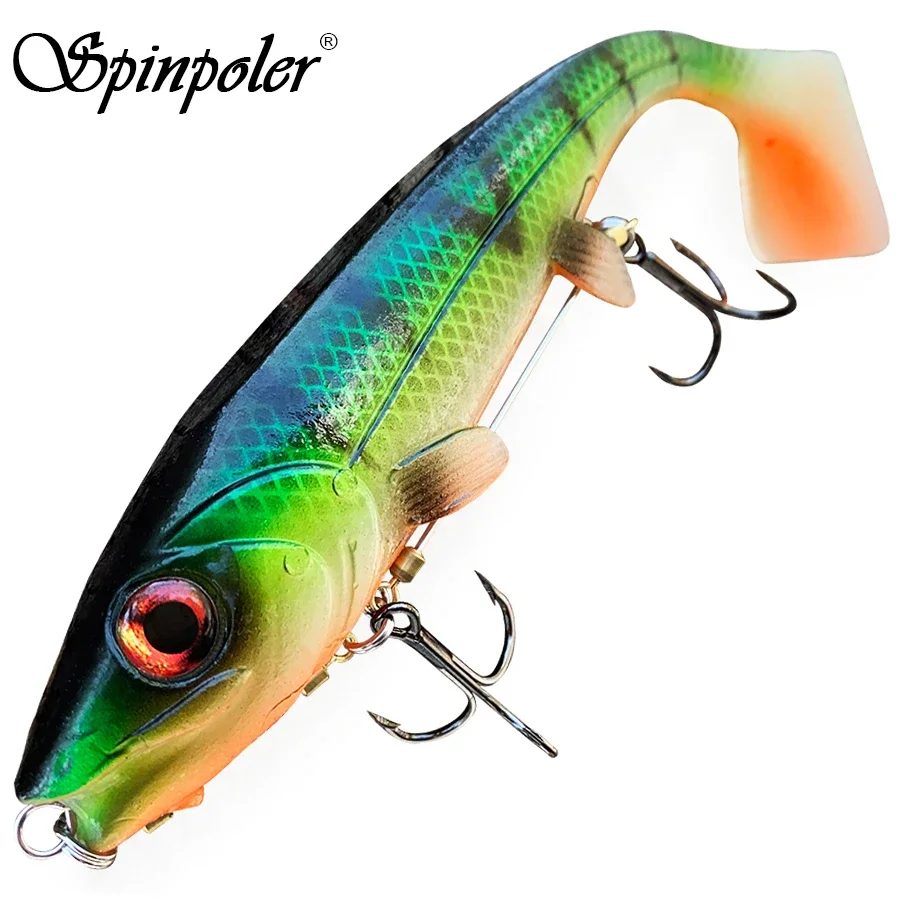 Spinpoler Big Fake Fish Weicher Angelköder mit Stinger Rig Hakenset 14 cm/18 cm Jigging Trolling für Salzwasser-Meeresangelgerät