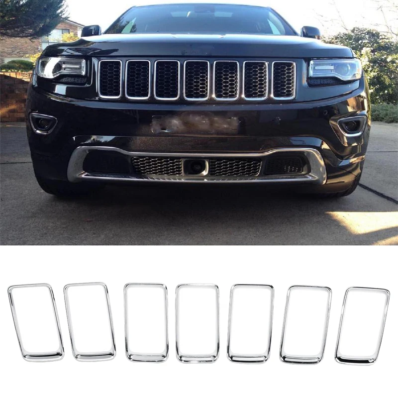 7PCS Front Grille Trims Chrome Front Bumper Grille Grill Insert Cover Trim ABS For Jeep Grand Cherokee 2014 2015 2016