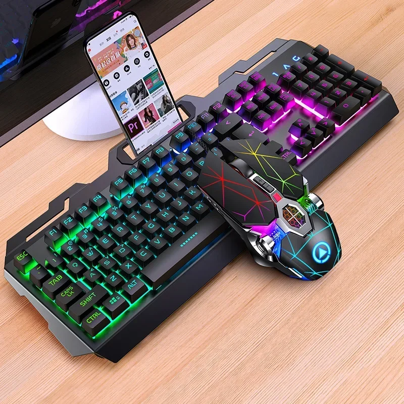 

GX2 Wired Combination 104 Keys Mechanical Feel Keyboard and Mouse Replaceable Waterproof RGB Backlight Keyboard and Mouse Cover,