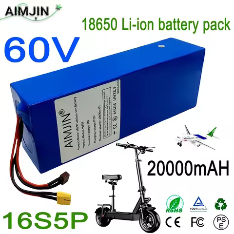 60V 16S5P 1800W Battery 18650 original battery 60V 20Ah Lithium Ion Battery with 100% Real Capacity