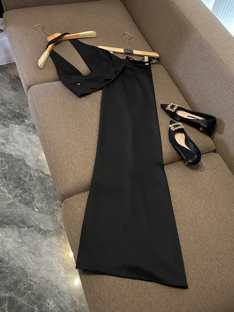 Puro desejo outono inverno nova chegada baixo corte v ne svel conjunto de saia de cintura alta para mulheres jovens commute sle