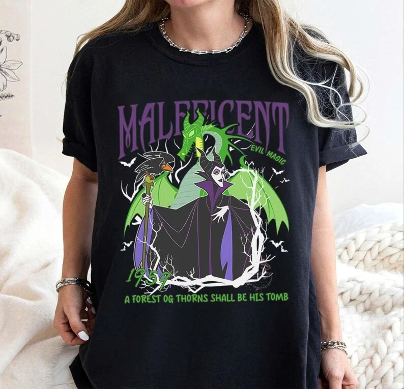 خمر رابونزيل النوم الجمال الشرير Maleficent الشر ماجيك هالوين تي شيرت للجنسين القطن الخالص عالية الجودة ملابس الشارع الشهير