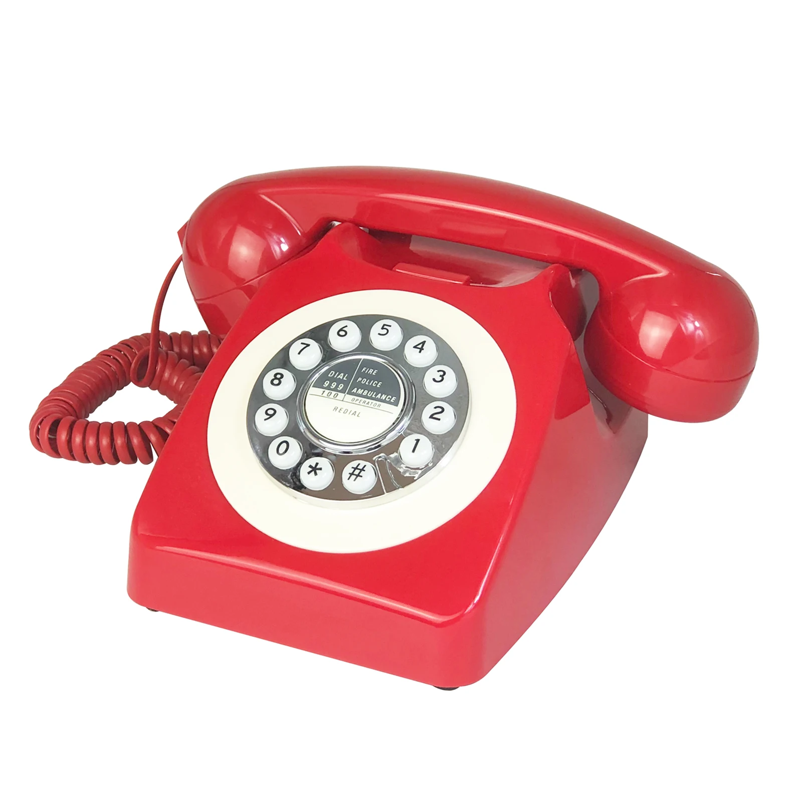 Corded Red Retro Telephone for Home Office, Classic Old Fashion Landline Phone, Wired Antique Decorative Desktop Phones