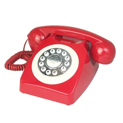 Corded Red Retro Telephone for Home Office, Classic Old Fashion Landline Phone, Wired Antique Decorative Desktop Phones